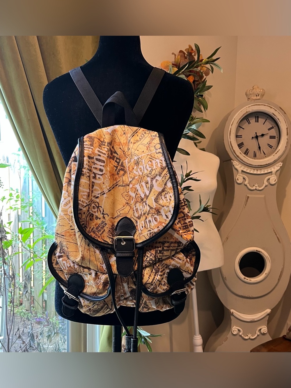 Harry Potter Marauder's Map Drawstring Slouch Backpack EUC